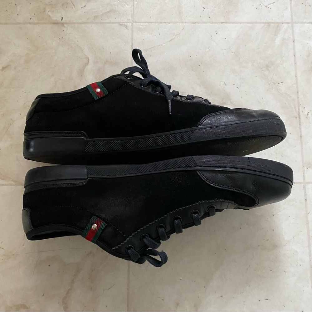 $985 Gucci Made in Italy Black Leather Suede Low Top Men's Sneakers Size 9 - Picture 3 of 12